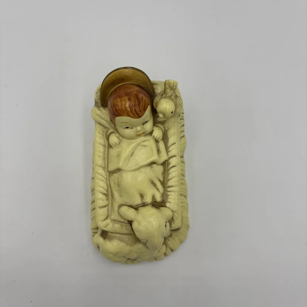 Vintage Lund’s Lites Baby Jesus Manger Figurine Korea Nativity Lamb Dove 1980s